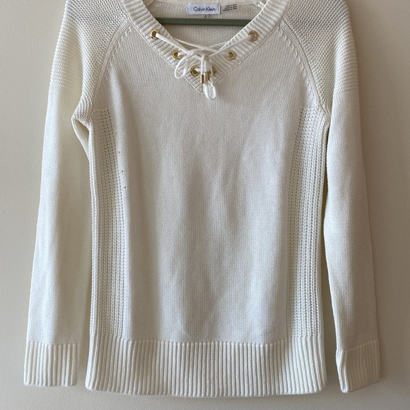 Calvin Klein Ivory Lace Up Sweater - Picture 7 of 13